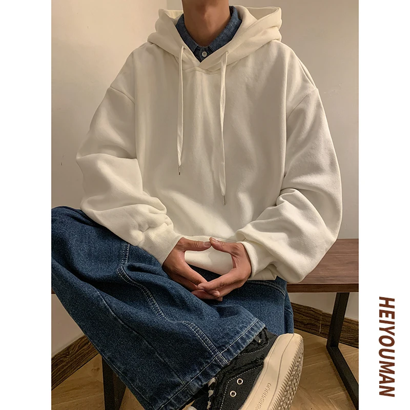 Men Embroidery Fleece Hooded Hoodies 2025 Mens Oversized Korean Harajuku Sweatshirts 7 Colors Black Oversized Hoodie