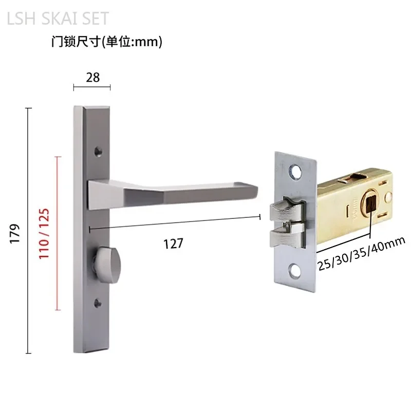 Imagem -06 - Banheiro Door Lock Black Borda Estreita Keyless Door Locks Interior Double-sided Handle Home Hardware Aço Inoxidável