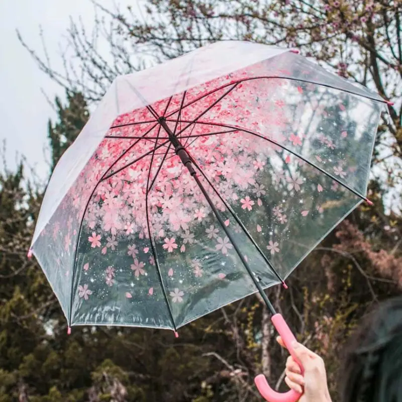 Romantic Transparent Clear Flowers Bubble Dome Umbrella Half Automatic For Wind