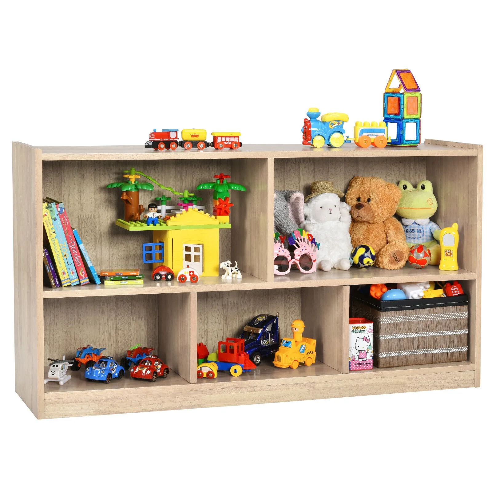 Kids 5-Cube Storage Cabinet 2-Shelf Wood Bookcase Organizer Natural United States