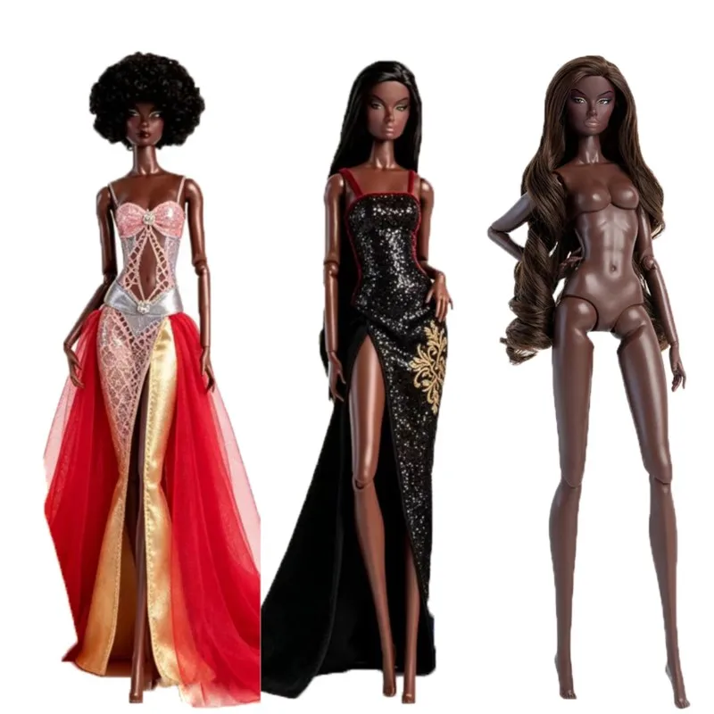 

2026 New 32cm Supermodel Doll Toy Charcoal Skin Joints Movable 1/6 ELARA Fashion Makeup Curly Hair Black Doll Collection Gifts
