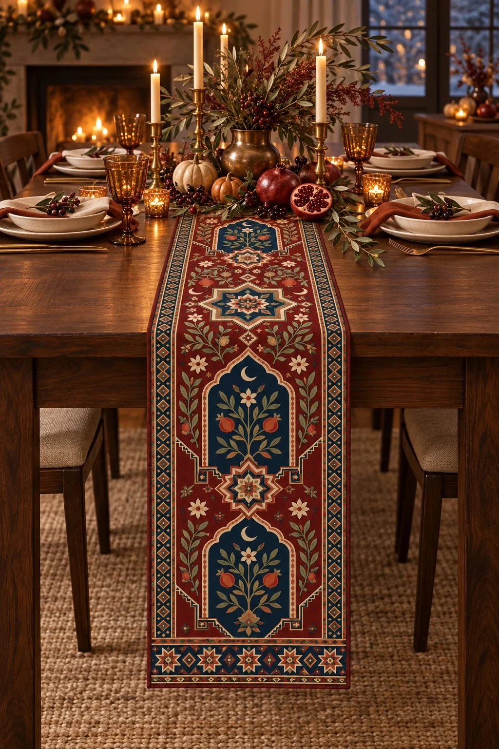 Bohemian Moroccan Table Runner Red Arch Pattern Long Tablecloth Vintage Oriental Floral Dining Room Kitchen Home Decor