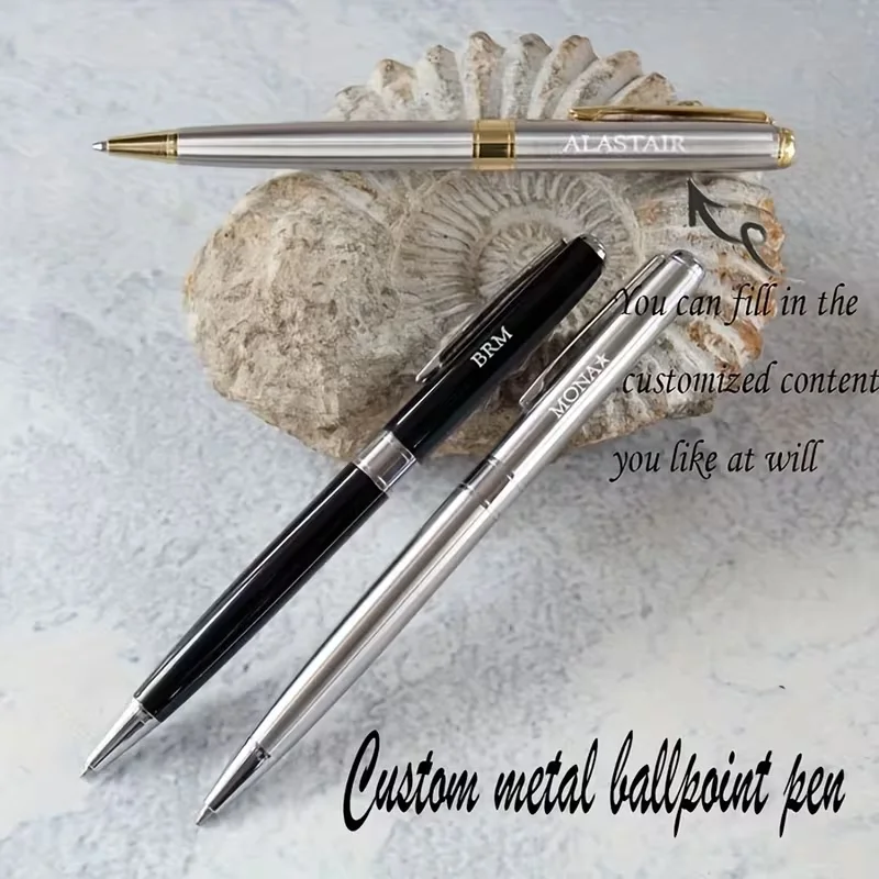 1Pc Personalized Metal Ballpoint Pen with Custom Logo, Can Be Laser-Engraved with Name, Luxury Metal Barrel Ballpoint Pen, Business Office Pen, Anti-Drop, Durable, Non-Fading, Smooth Writing, Personalized Stationery Suitable for Business, School, and Office Use — an Inspirational Gift Choice for Teacher's Day, Graduation Season, and Back-To-School Season It Is Also Suitable as a Promotional Gift for Customized Websites, Promotional Items, Stylish Pens, and Elegant Designs.