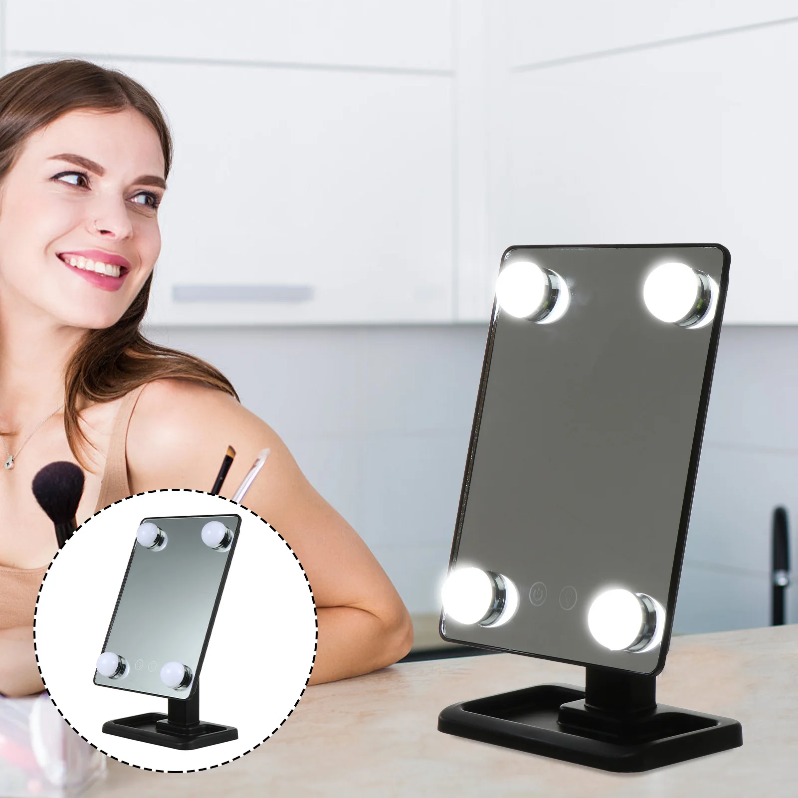 Miroir de vanité de table pivotant réglable à 3 vitesses de maquillage LED pour salle de bain chambre coiffeuse miroir de vanité LED