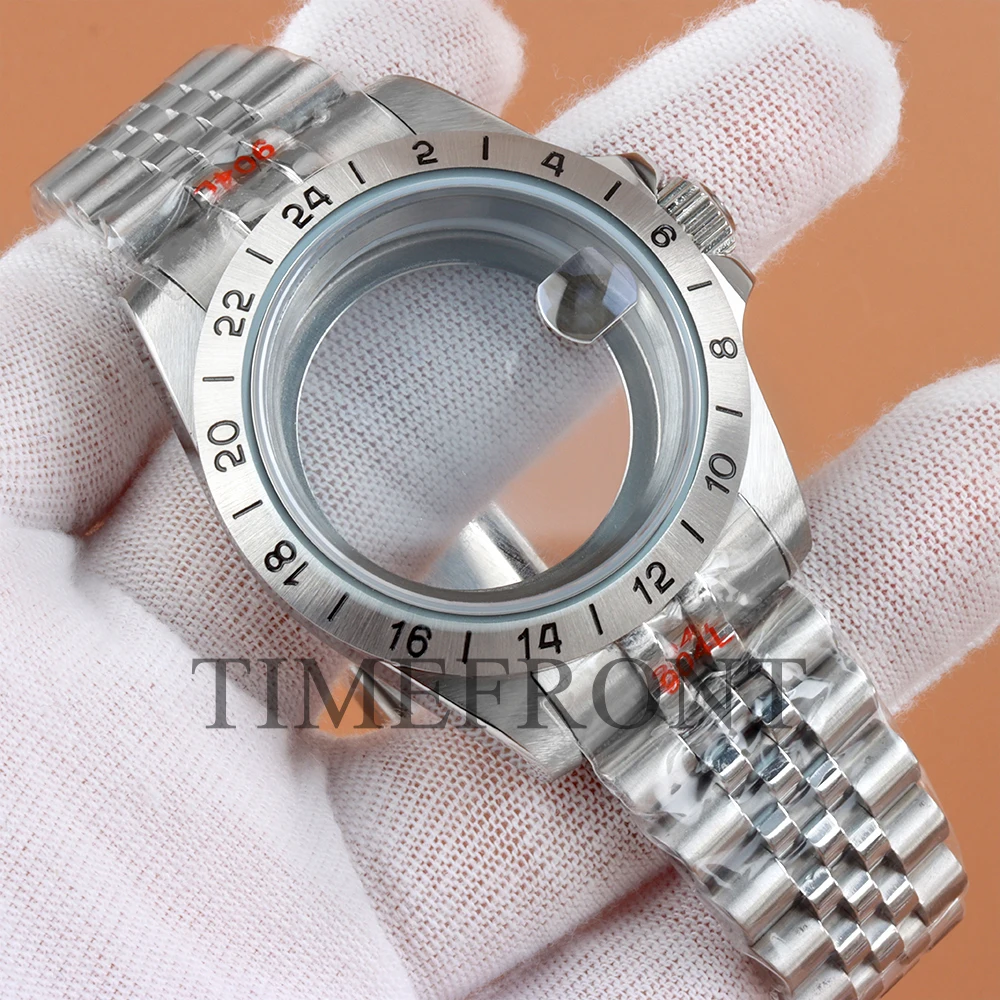 39mm Case 28.5mm GMT Dial Hands Green Luminous Sapphire glass Watch Case For EXP GMT NH34 Movement Jubilee Bracelet