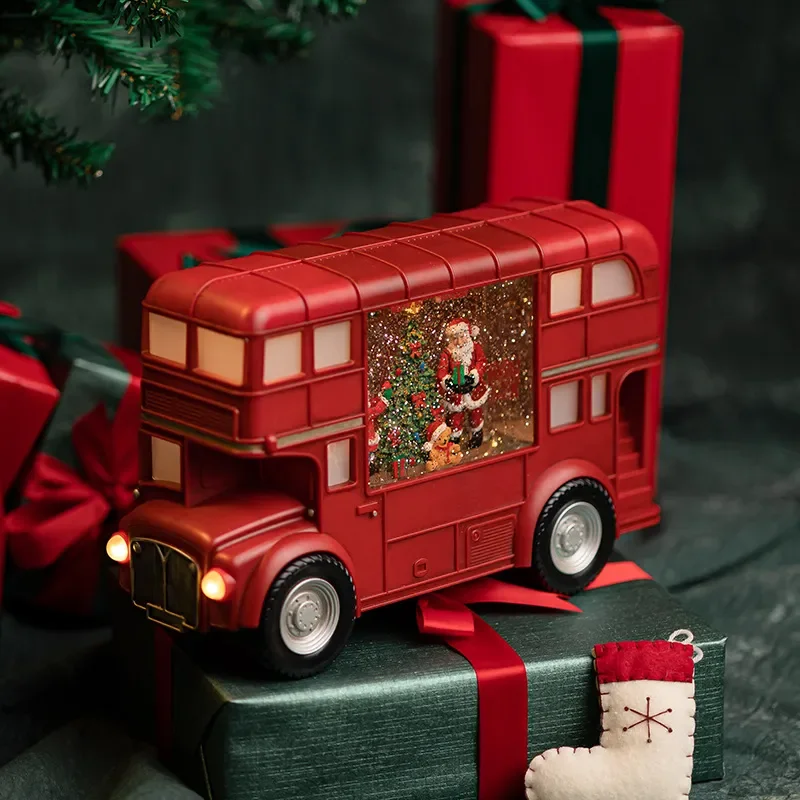 Classic Christmas Bus Ornament with Santa Claus and Snowflake Design Perfect for Holiday Tree Decoration Unique Birthday Gift