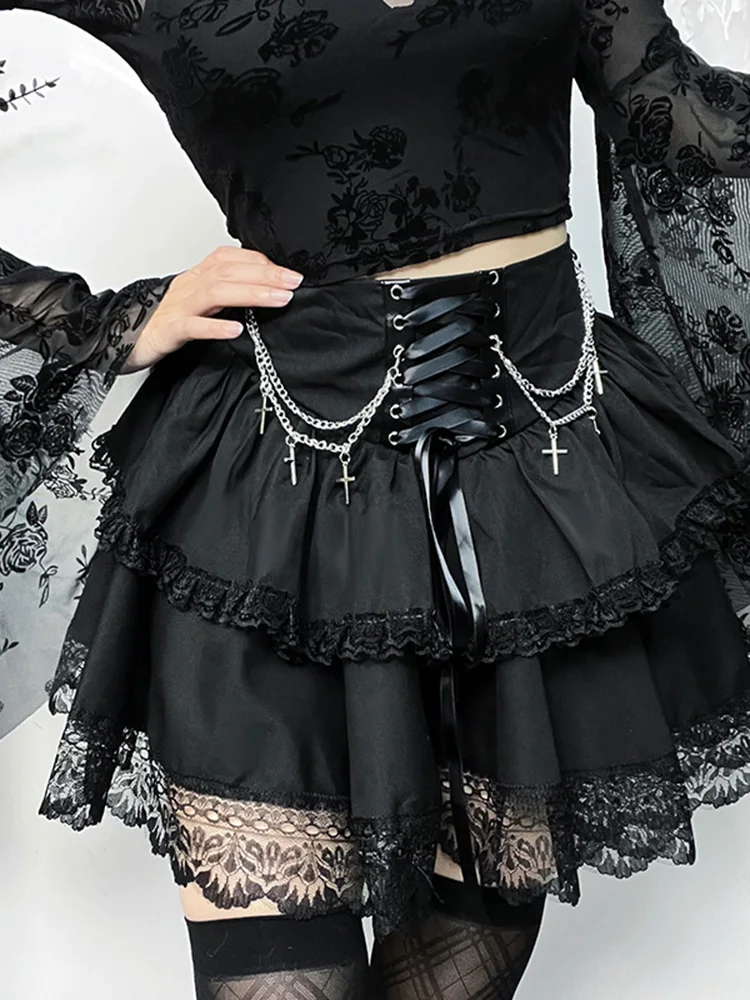 Women\'s Gothic Directional Design Half Skirt 2024 New Vintage Dark Chain Cross Double Gothic Half Skirt