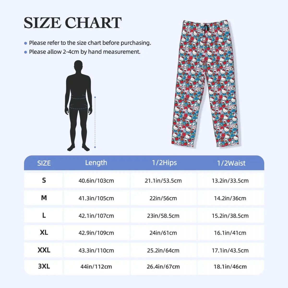 Custom Print Hello Kitty Cat Pajama Pants for Men Cartoon Animation Hot Sleep Sleepwear Bottoms with Pockets