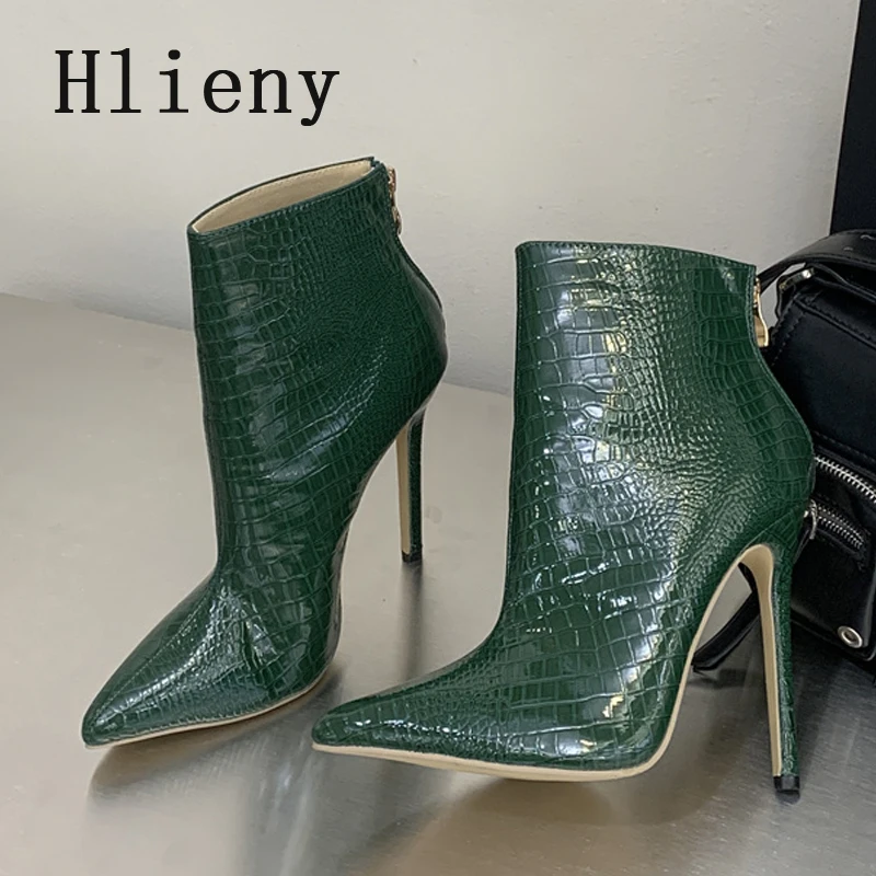 

Hlieny New Elegant Women Ankle Boots Stiletto High Heels PU Shoes Winter Nachtclub Party Dress Zipper Pointed Toe Short Boots