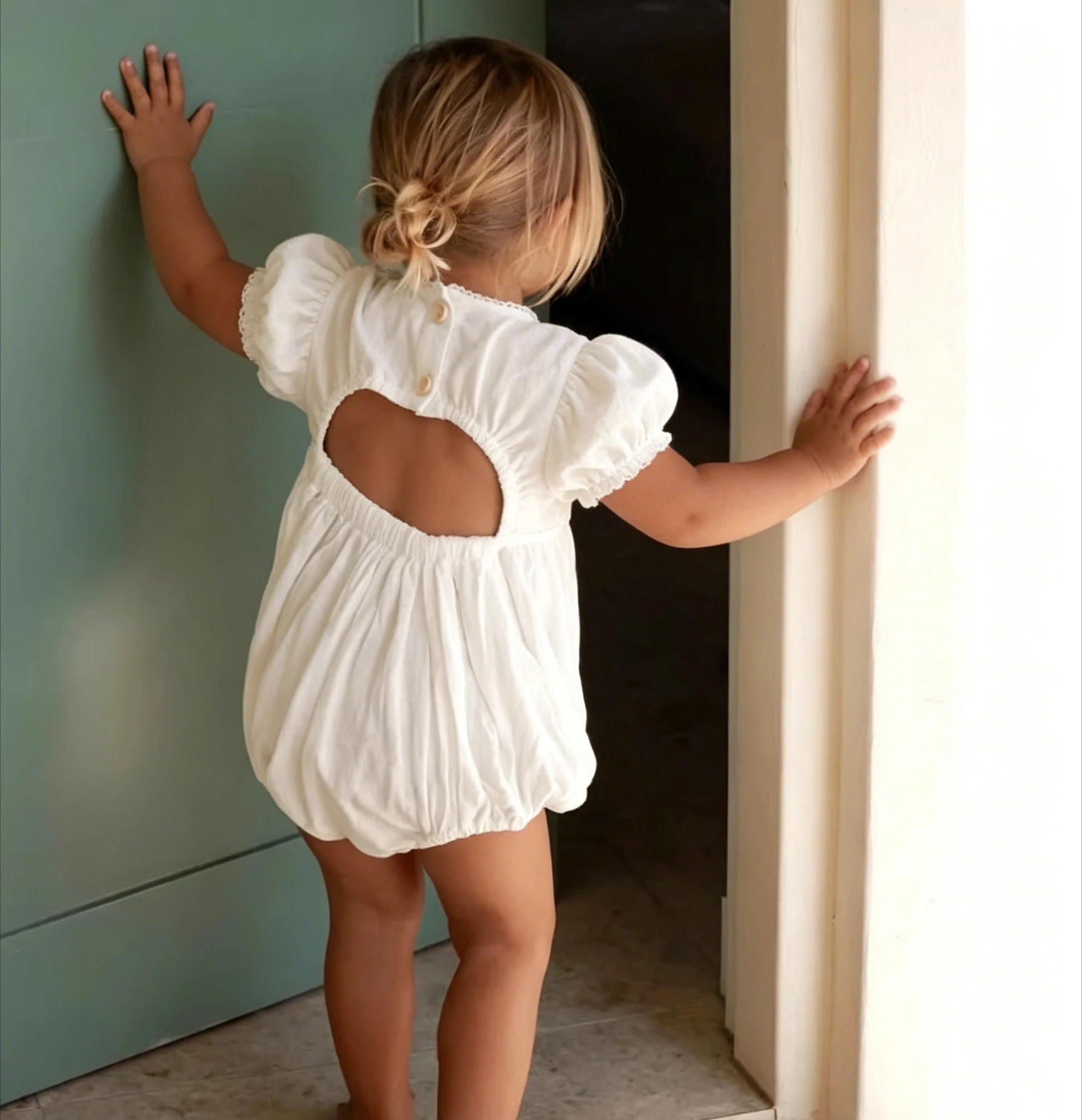 2026 Nordic Baby Short Sleeve Spring and Autumn Cotton and Linen Hollow Out Backless V-neck Lace Jumpsuit Baby Clothes