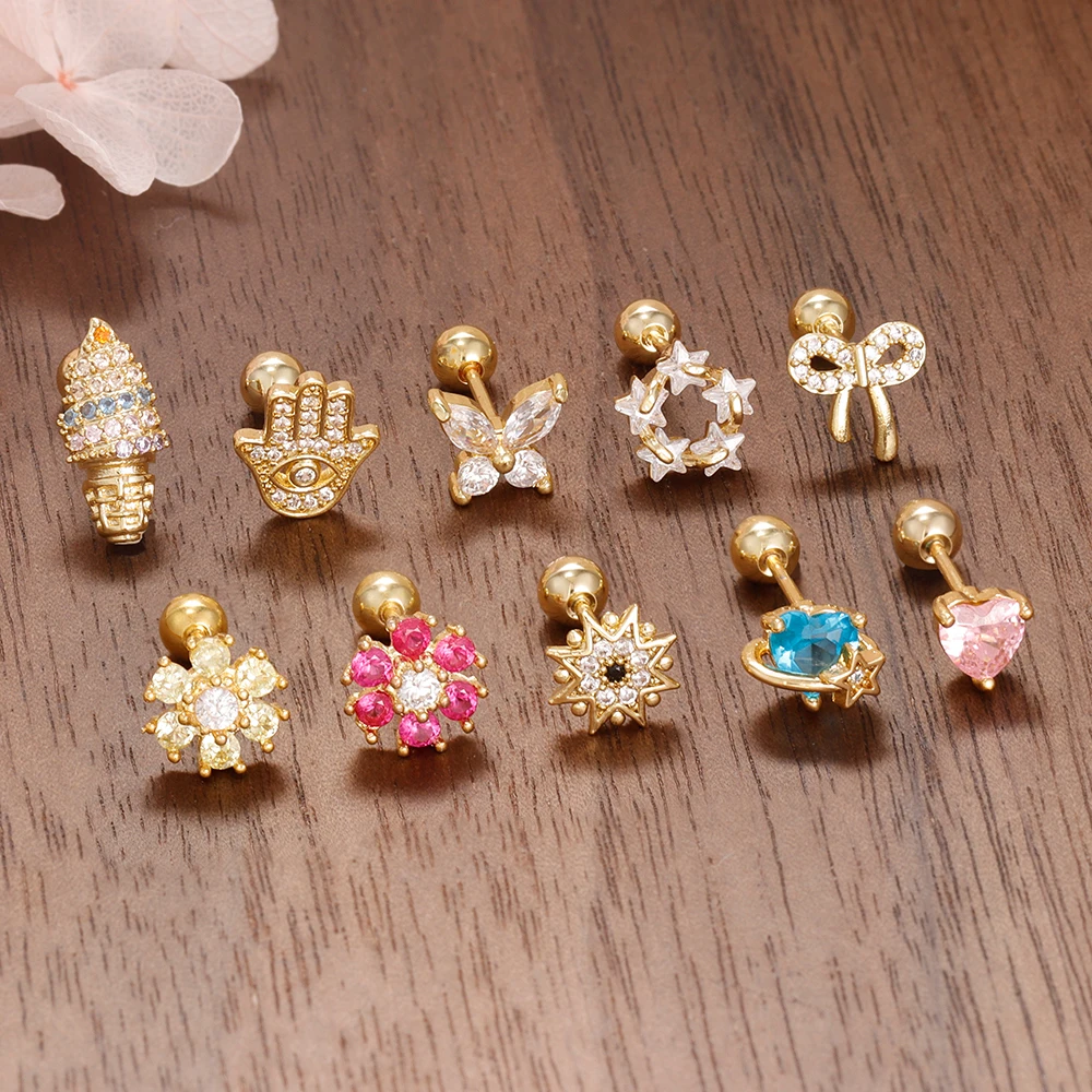 Edelstahl Kristall Schmetterling Stern Ohrstecker Ohrring für Frauen Teen Geometrie Helix Tragus Lobe Knorpel Piercing Schmuck