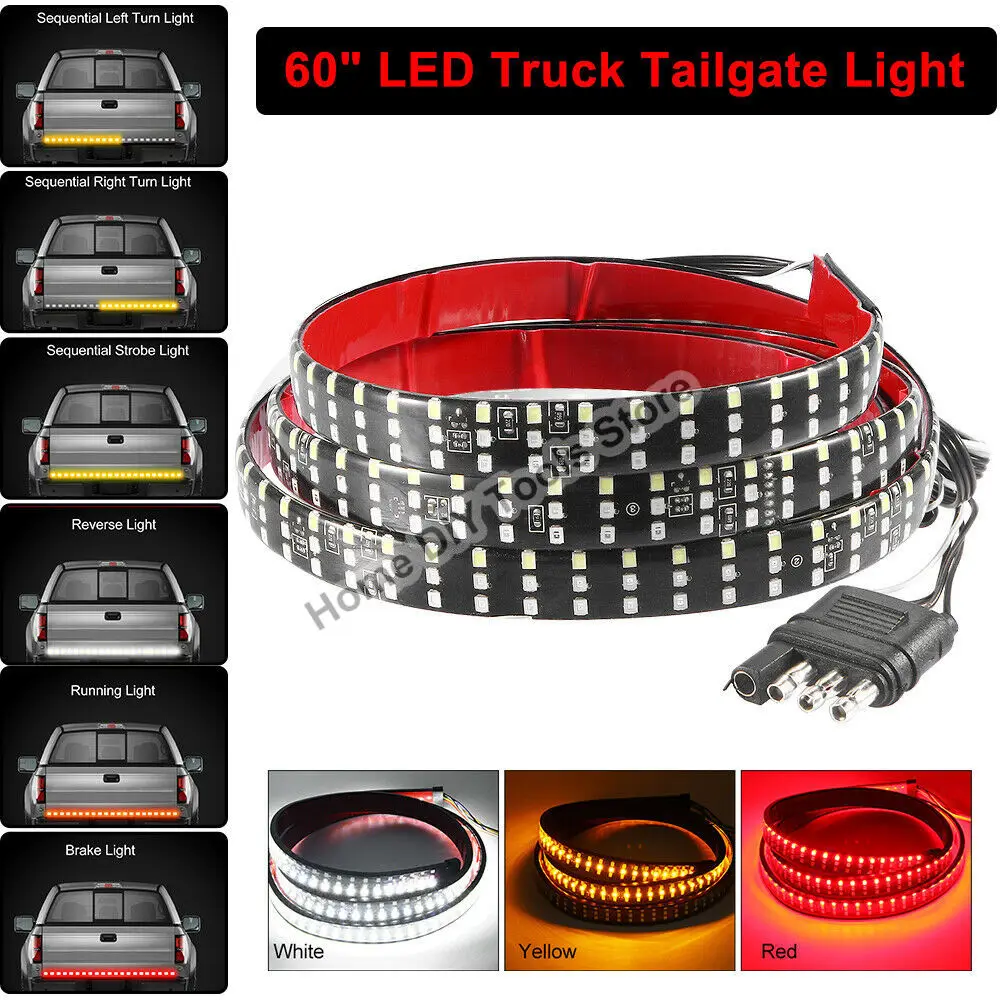 Truck Tailgate Light Bar 60 Inch LED Strip for Pickup Trailer SUV Full Function Brake Reverse Turn Signal Tail Lamp Waterproof