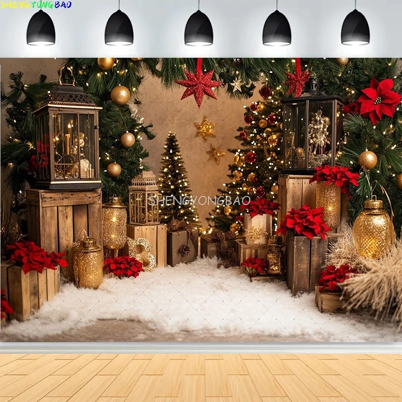 

Christmas Day Fireplace Photography Backdrops Prop illustration Window Living Room Interior Village House Theme Background HK-09