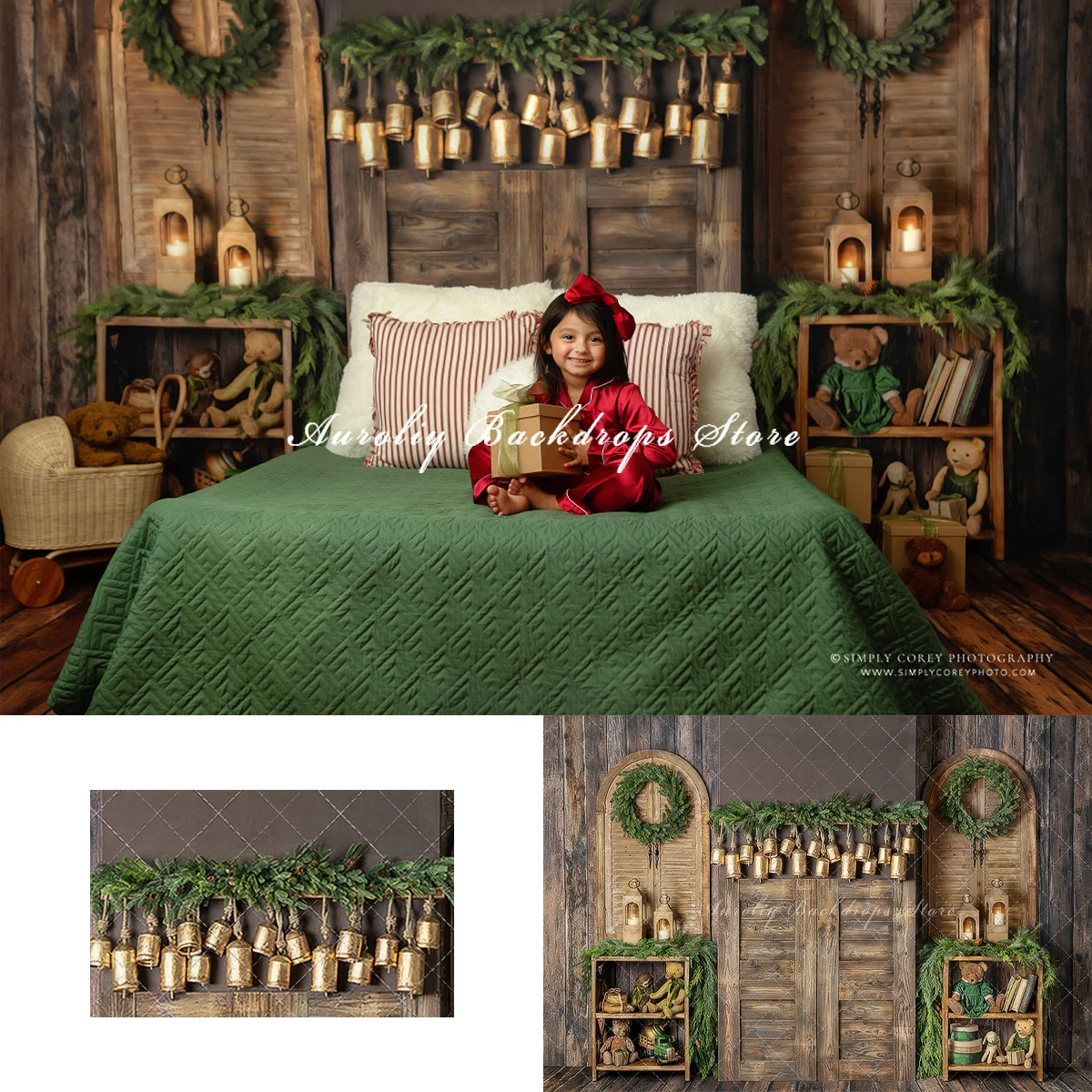 Rustic Christmas Charm Headboard Backdrops Child Baby Photo Props Adult Kids Decors Xmas Bell Photography Studio Backgrounds