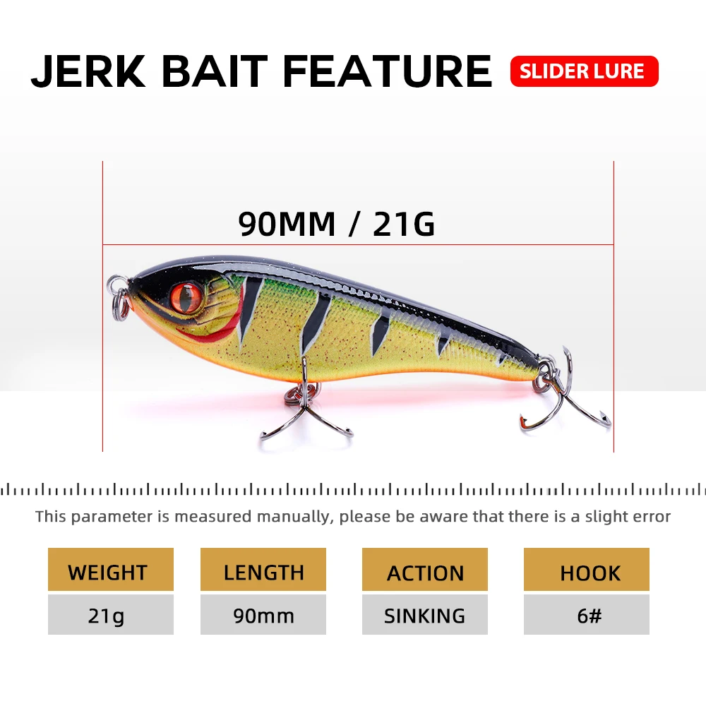 Agoie Slow Sinking Jerkbait Slider Lures for Fishing 9cm 21g Pike Wobbler Crankbaits Fishing Lure for Bass Trout Walleye