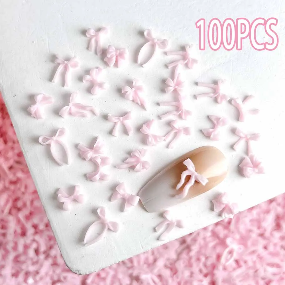 

100PCS 3D Resin Mini Bow Nail Art Charms Pink White Kawaii Sweet Ribbon Wave Bows Ties Nail Art Decorations DIY Nails Parts Gems