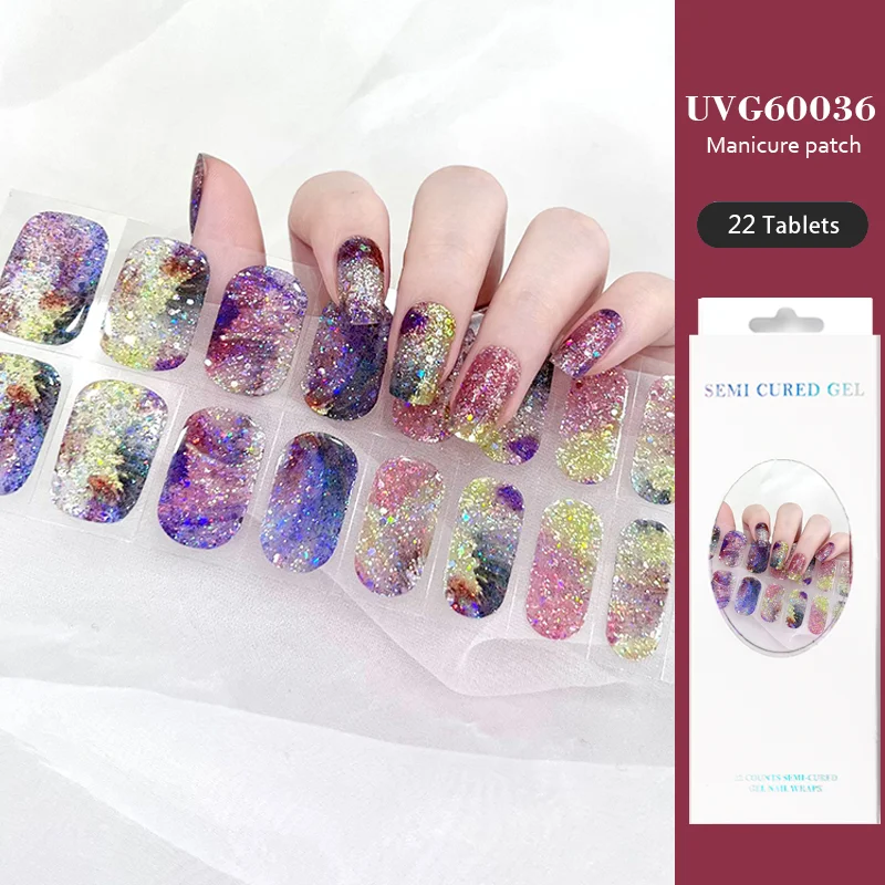 22 Tips UVG Series UV Semi-cured Gel Nail Stickers Waterproof Long Lasting Nail Decals Phototherapy Lamp Required  Nail Patches