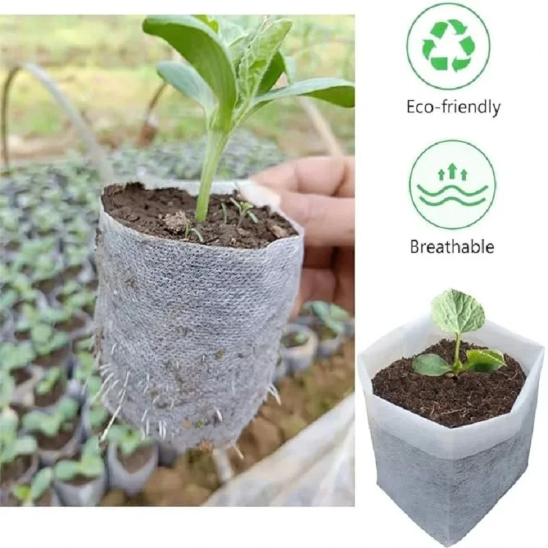 Bolsa de vivero biodegradable, bolsas de cultivo de plantas, semillas de tela no tejida para sembrar macetas para el hogar, accesorios de jardín, herramientas, 100 Uds.