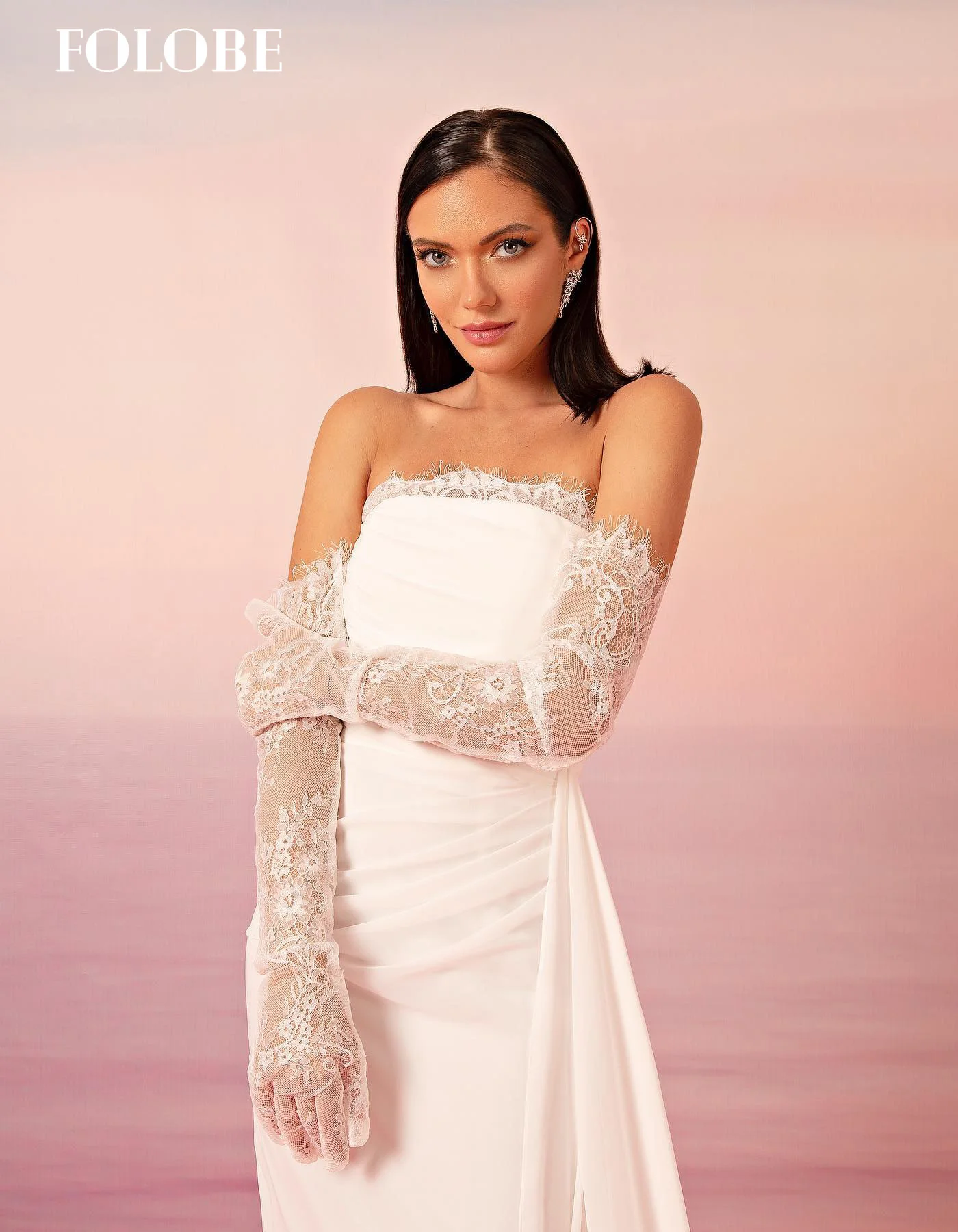 FOLOBE blanc élégant bretelles sirène dubaï robe de soirée avec surjupe gants robes de mariée robe de bal personnalisé