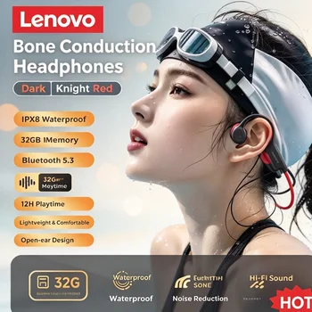 New 2026 Lenovo Bone Conduction Headset Bluetooth 5.4 With Mic Waterproof Exercise Fitness