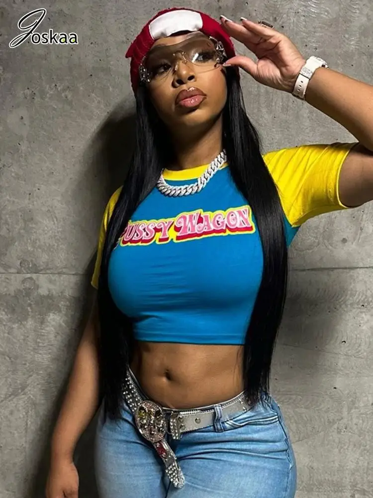 Joskaa-T-Shirt à Manches Courtes et Col Rond pour Femme, Streetwear, Harajuku, avec Lettres Imprimées, Y2K, Hipster, Y-2025
