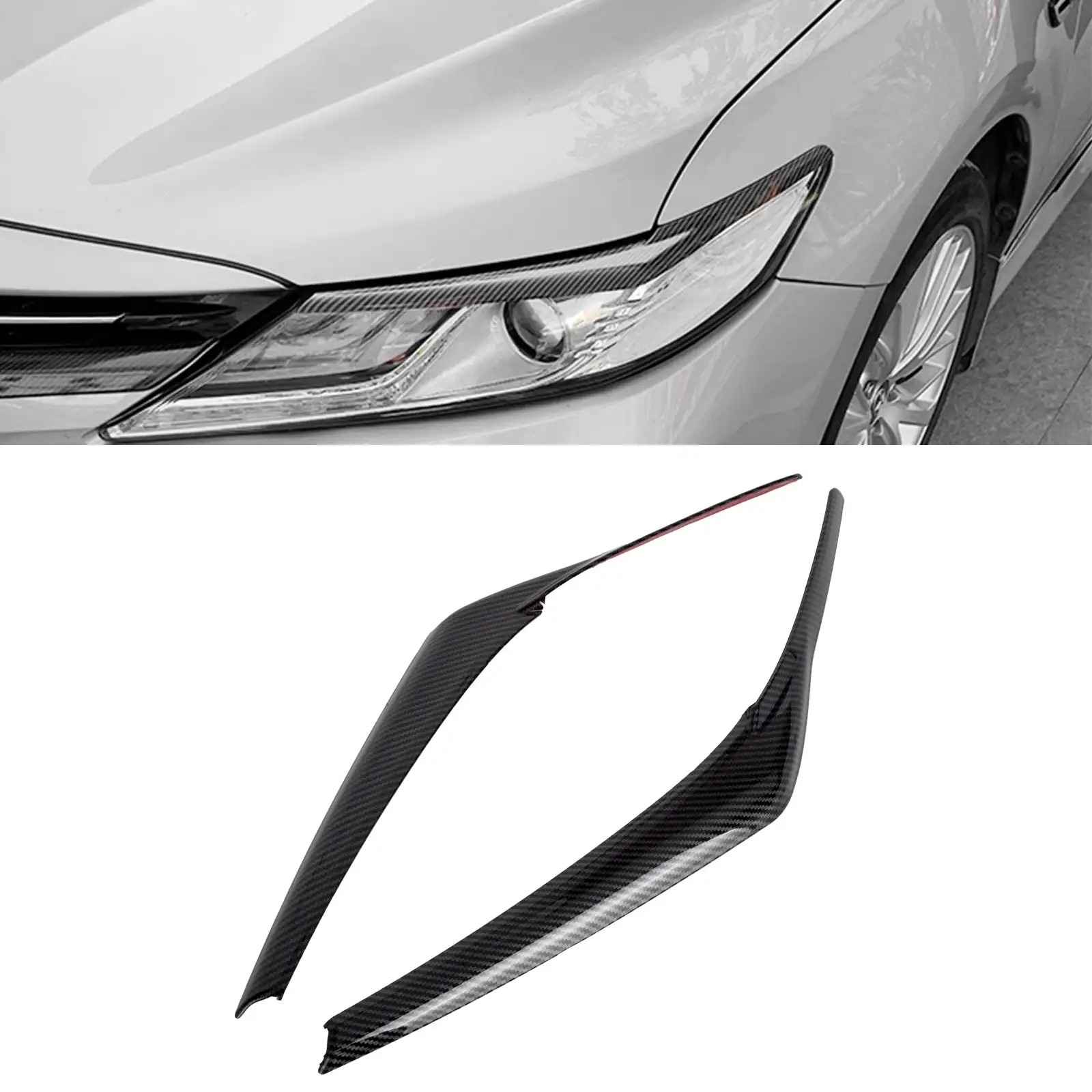 

Front Headlight Cover Headlamp Eyelid Eyebrow Bumper Edge Strip Carbon Fiber Pattern For Toyota Camry 2018-2023 2022 2021 2020