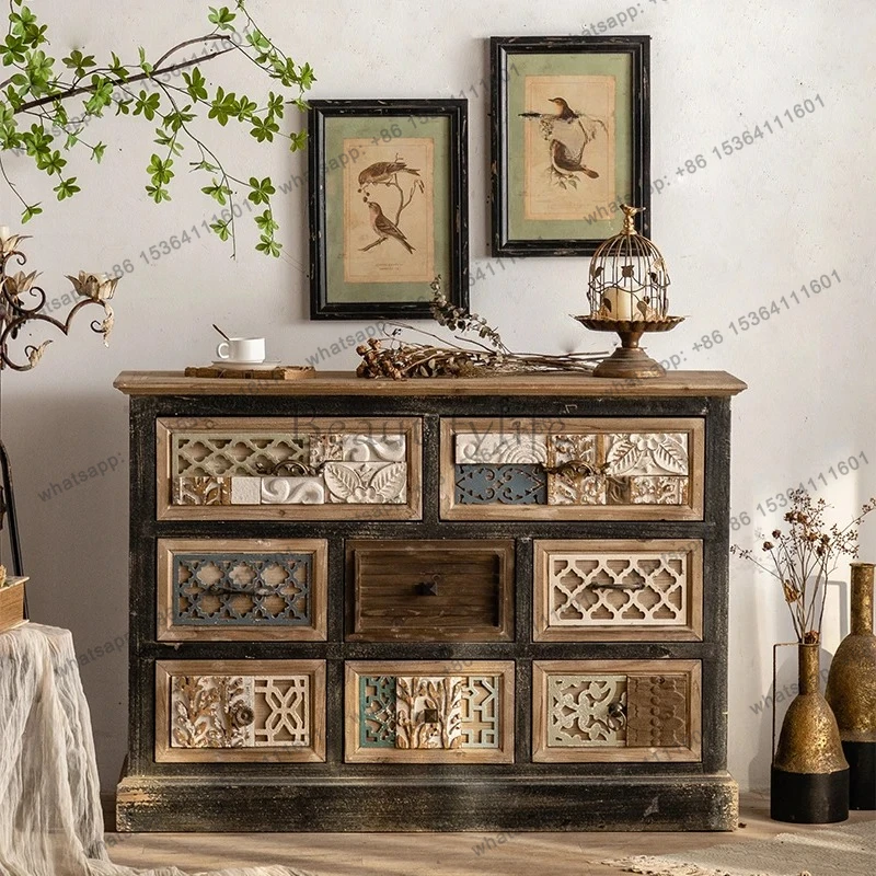 

American medieval solid wood storage cabinet household simple entrance decorative cabinet