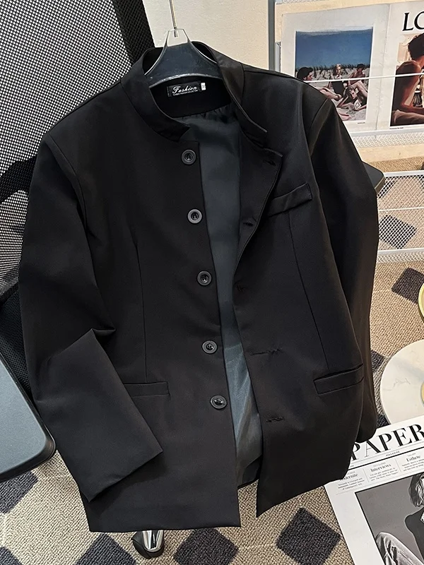 

New Chinese Sle Stand Collar Casual Men's Jaet Loose Design Spring Autumn Trendy Haome Top Long Sve Single Button