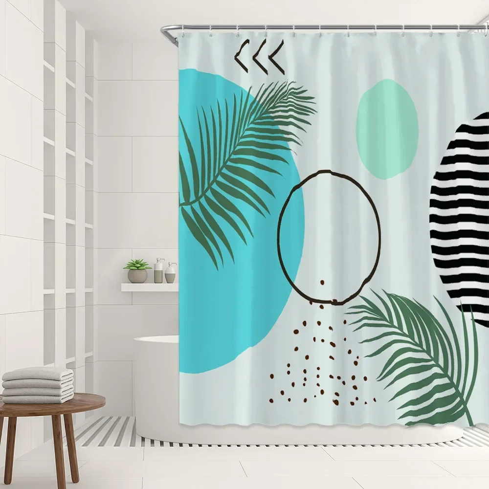 Mid Century Minimalist Abstract Shower Curtain Abstract Contracted Modern Art Leaves Bathroom Fabric Curtain Home Decor Hook