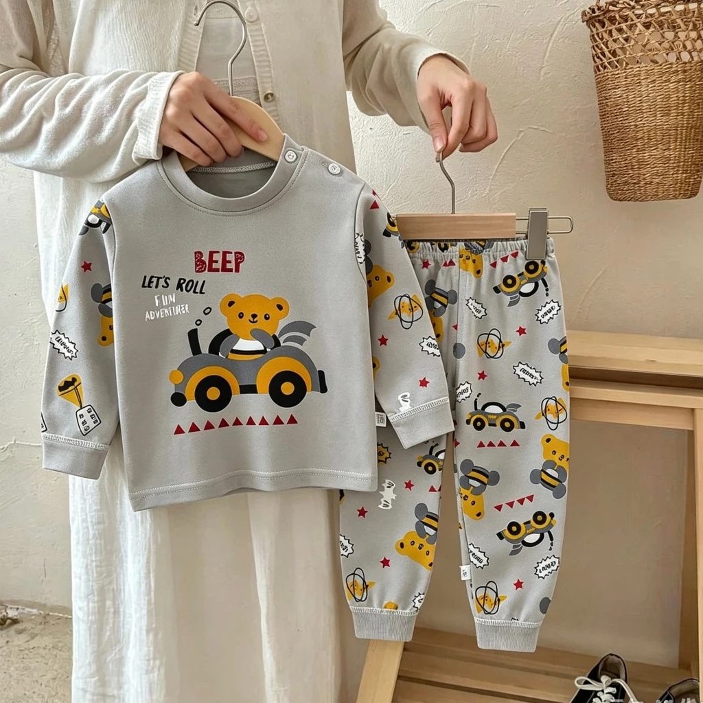 Toddlers Long-sleeved Outfits Pure Cotton Cartoon Autumn Clothes Autumn Pants Two Piece Set For Boys And Girls Fashion Outfits