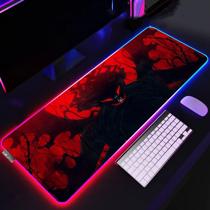 

RGB коврик для мыши в стиле аниме, игровые аксессуары, светодиодный игровой коврик с черным клевером, коврик для мыши Xxl, Настольный коврик, игровой большой Настольный коврик