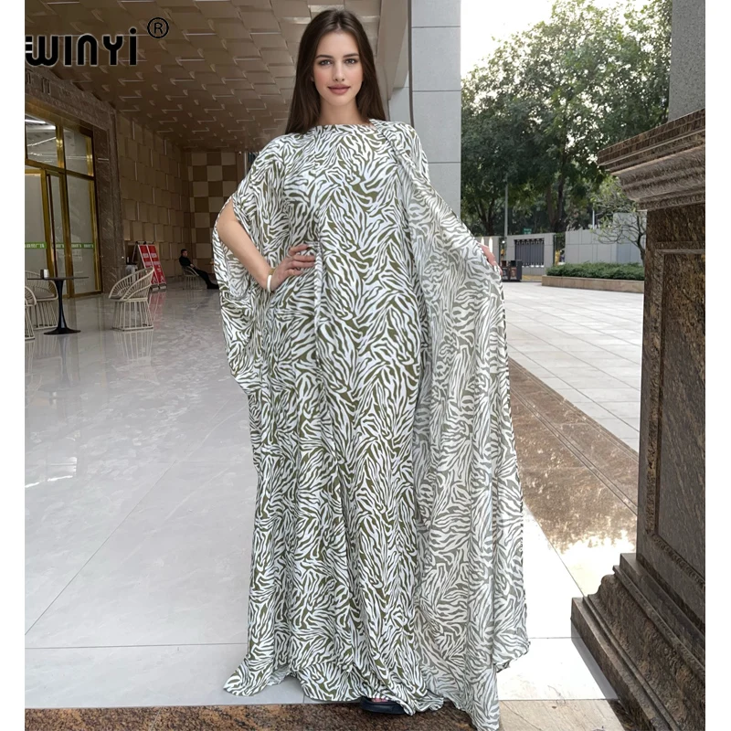 

WINYI new summer cardigan beach Long dress two-piece suit for women Bohemian Print maxi Dress Women Floor Length vacation kimono