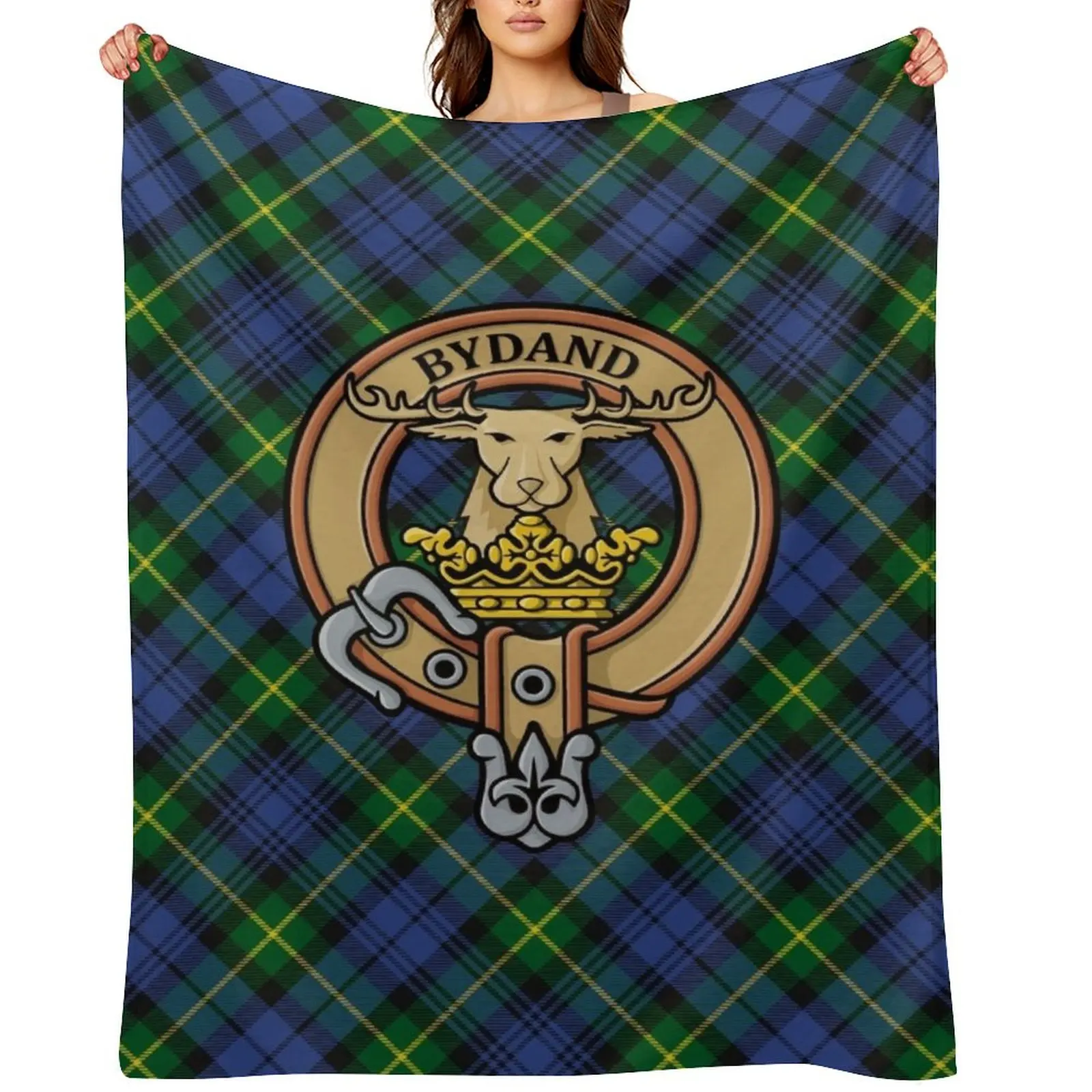 

Clan Gordon Crest over Tartan Throw Blanket Furry Kid'S Picnic Hair Blankets