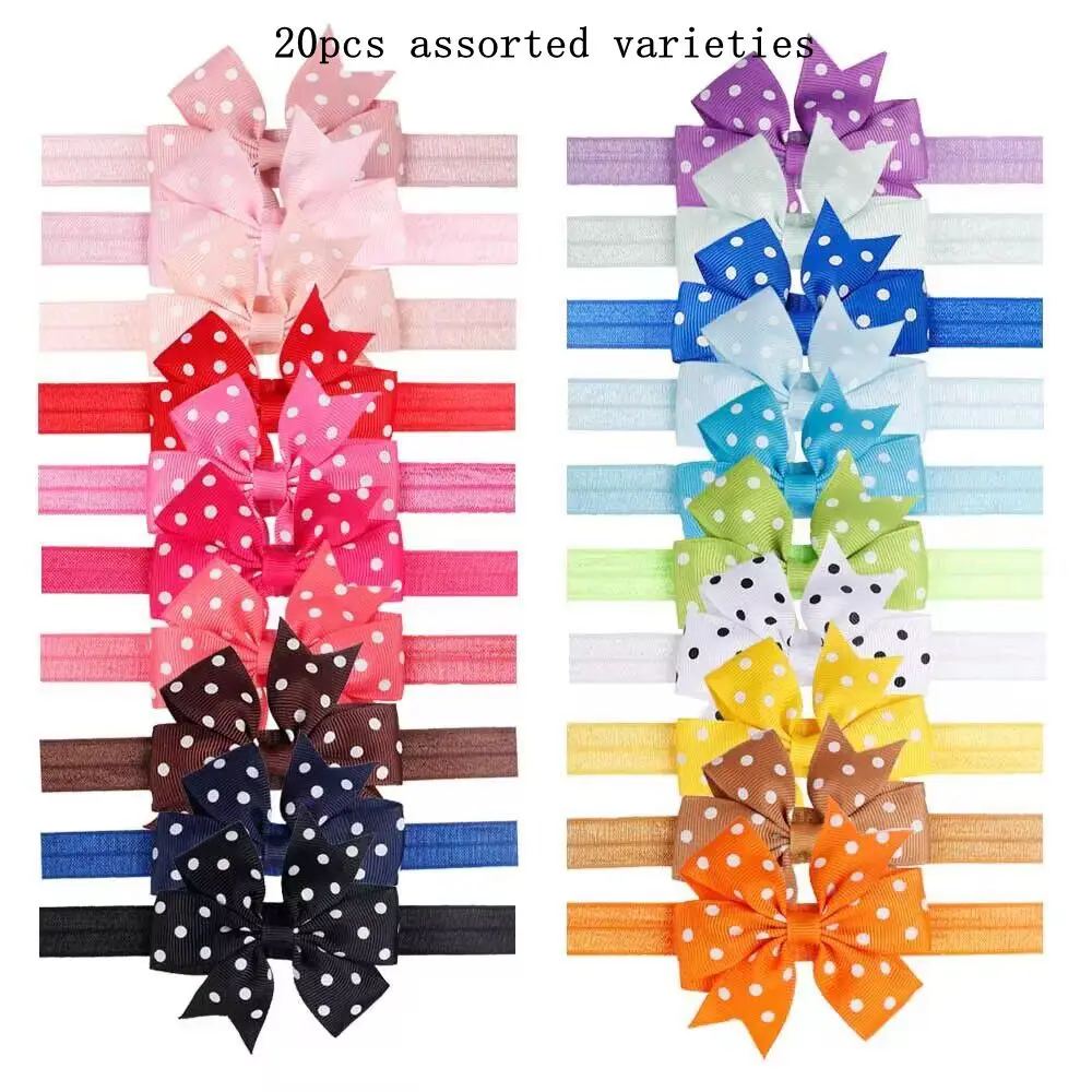 Diadema 20 piezas para bebé y niña, Diadema con lazo, Tiara elástica, accesorios para el cabello