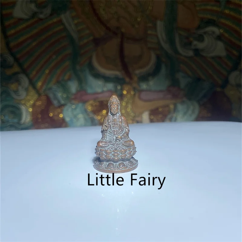 

Little Fairy/ Exquisite Antique Copper Guanyin Mini God Statue Desktop Ornaments Metal Miniature Home Ornaments Crafts