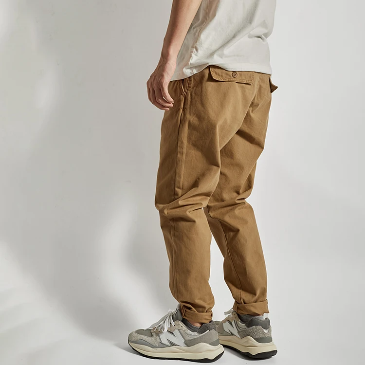 Spring and Autumn New American Retro Woven Twill Cargo Pants Men's Simple 100% Cotton Washed Casual Straight Tapered Trousers