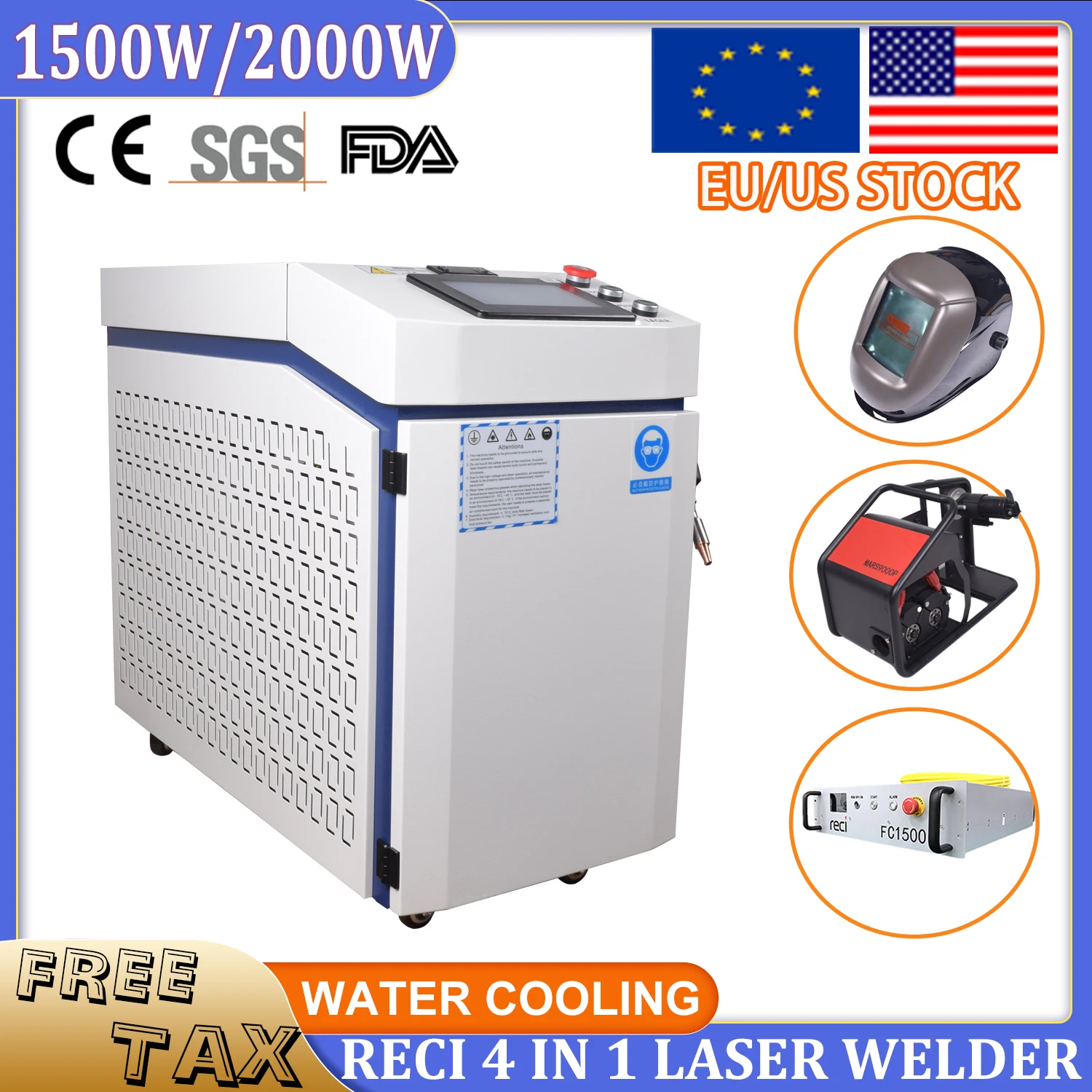 Mesin las Laser 1500W 4 dalam 1, mesin las 2000W RECI sumber Laser untuk pemotong las logam pembersih