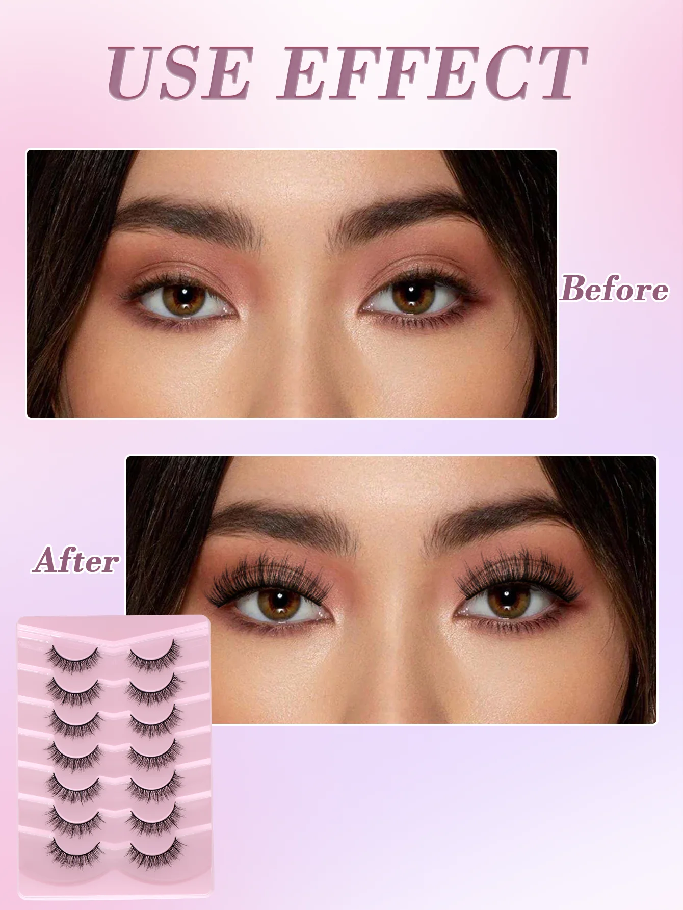 FindLove 7 paires de cils 3D croisés Faux cils de vison vaporeux moelleux faux cils faits à la main 5-15mm cils d'aspect doux et naturel