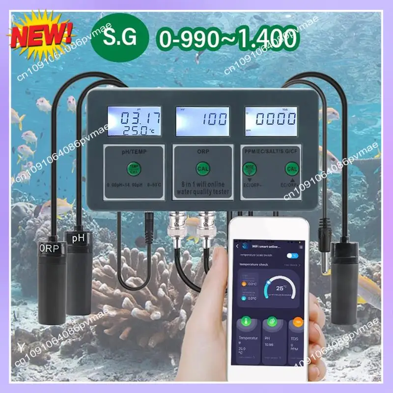 T24C Tuya Wifi 1 In 8 Waterkwaliteit Tester S. G PH EC/ORP TDS/CF ZOUT/TEMP Meten Analyzer DIY Monitor US Plug