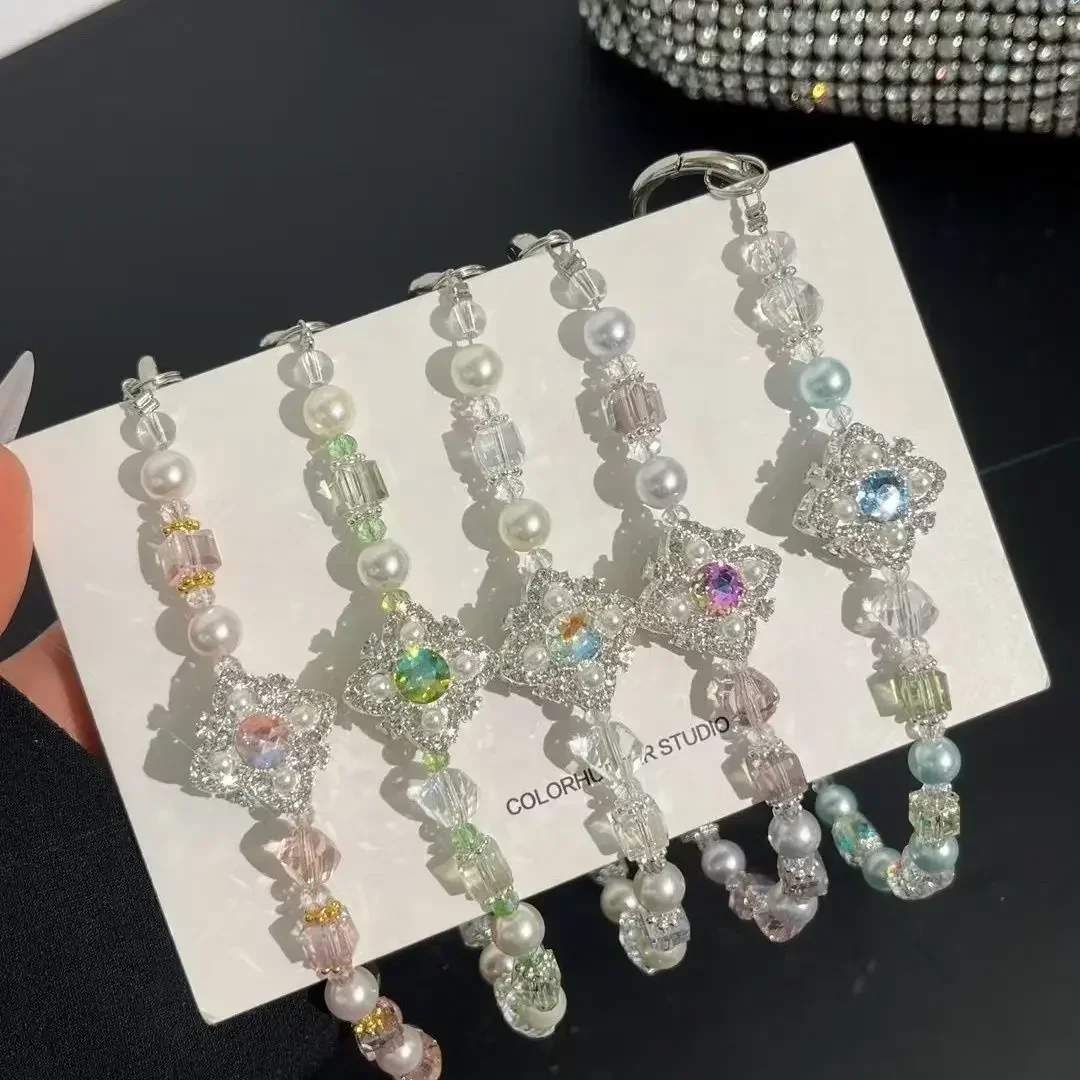 

Ins Fashion Trend Crystal Butterfly Lanyard Mobile Phone Anti-lost Chain Hand-held Beaded Wrist Keychain Pendant Chain Bag