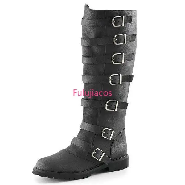 Fulujiacos دراجة نارية الأحذية منتصف العجل الأحذية العسكرية القتالية القوطية حزام فاسق حذاء رجالي التكتيكية الجيش التمهيد كبير