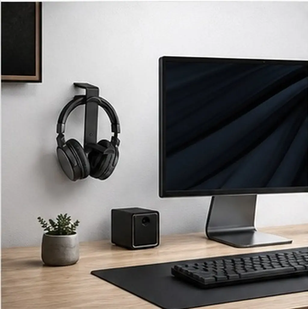 1Pcs Iron Headset Stand Wall-Mounted Headphone Holder for Home Office Internet Cafe Space-Saving Sturdy Scratch-Proof Display
