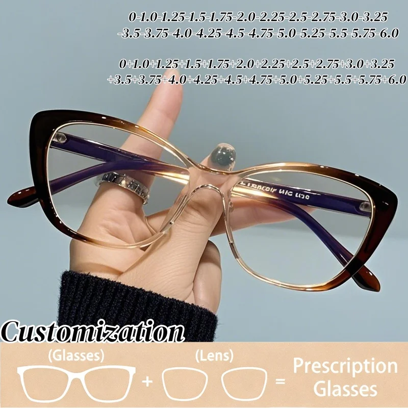 

2026 очки «кошачий глаз» по рецепту для женщин и мужчин, новый стиль, индивидуальные очки для пресбиопии, блокирующие синий свет, оптические очки