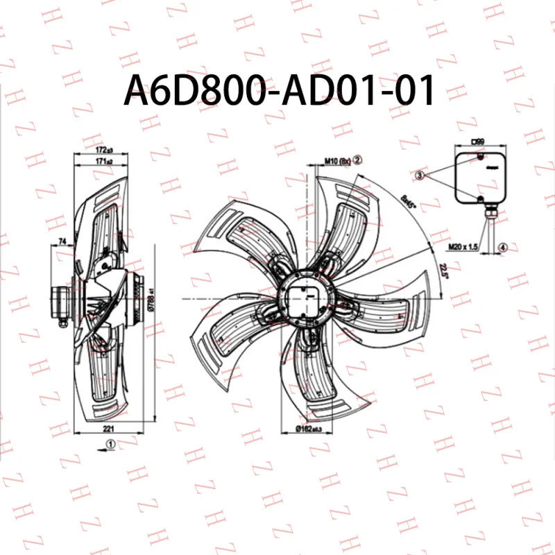 P+ FOR Ebmpaps A6D800-AD01-01 400V 800MM External Rotor Cooling Fan