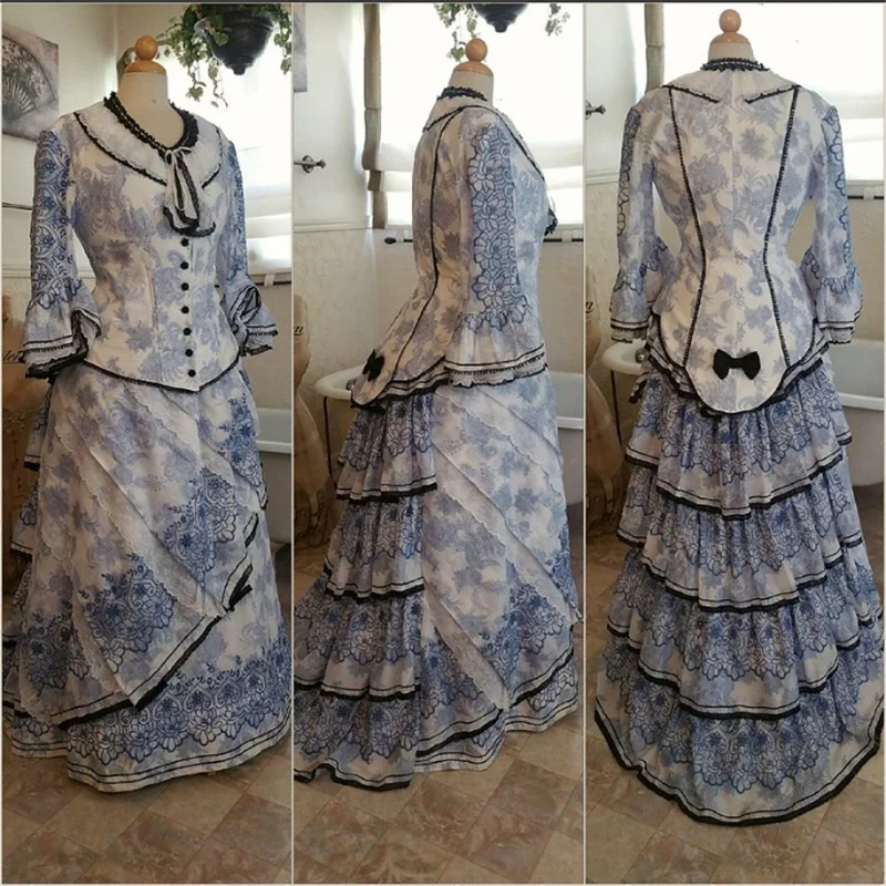 

1880s Vintage Victorian Bustle Prom Dresses Gothic Steampunk Civil War Southern Belle Ball Gown