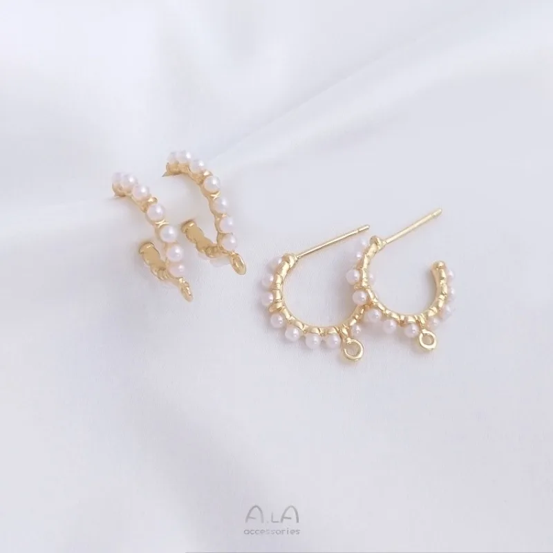 14K Gold Sticky Imitation Pearl Strap Hanging Ring C-shaped Stud Earrings Light Luxury DIY Hmade Earrings Ear Jewelry Accessorie
