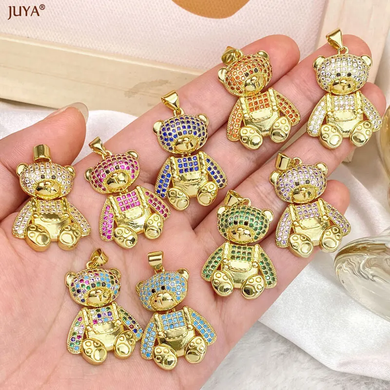 JUYA Variety Styles Panda Bear Pendants Luxury Micro Pave Cubic Zircon Charm For Women Necklaces DIY Jewelry Making Accessories