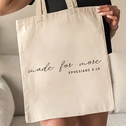 Made For More Christian Pattern Tote Bag, Casual Canvas Shoulder Bag, Portable Grocery Shopping Bag