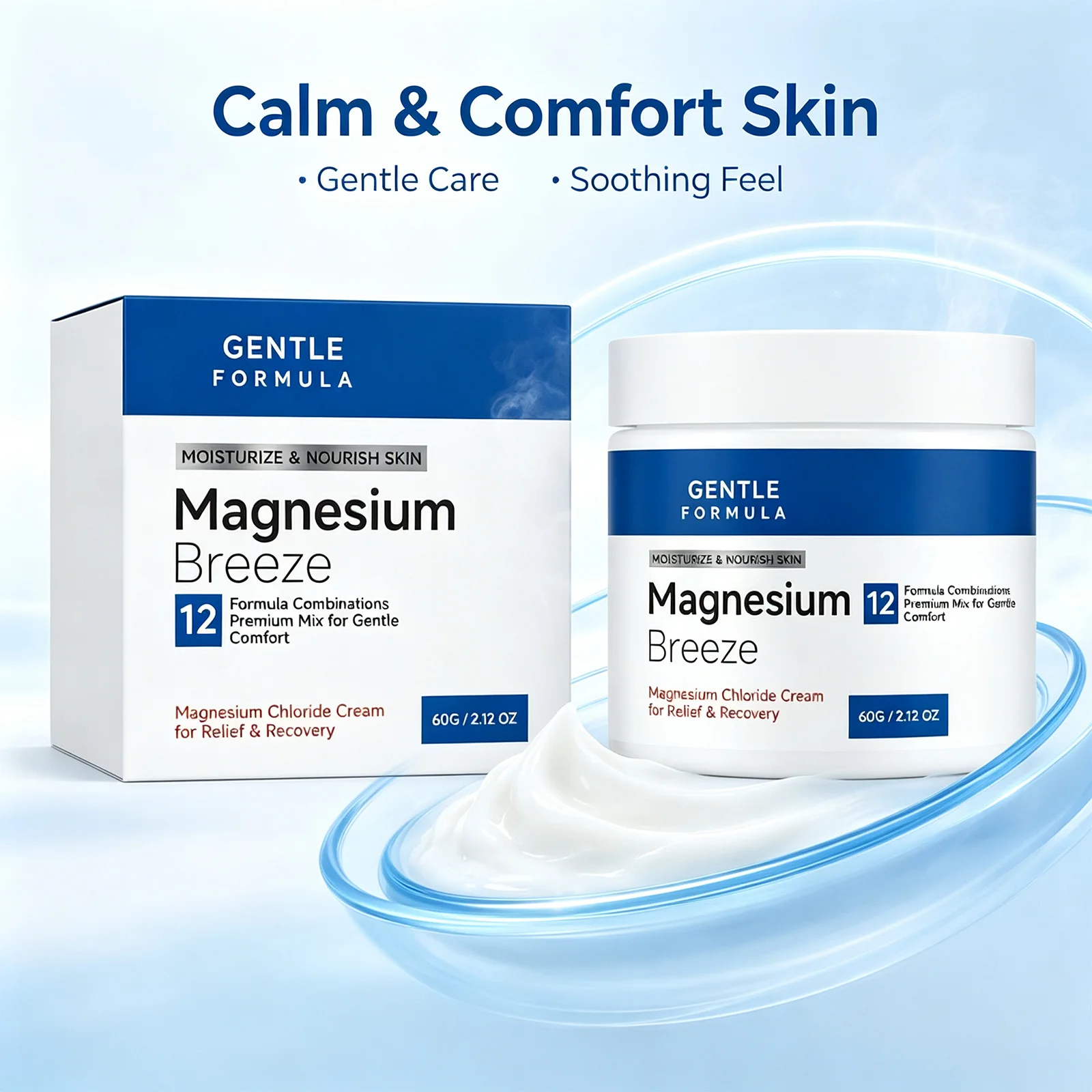 Magnesium Body Cream 60g Post Workout Massage Bedtime Relaxation Soothing Moisturizing for Joint Knee Comfort Gentle Skin Care