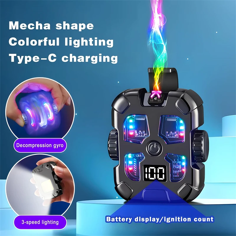 Double Arc USB Charging Lighter Mecha Style Gyroscope With Lighting Colorful Electronic Pulse Decompression Windproof Lighters